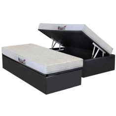 Cama Box Baú Solteiro: Colchão Ortopédico Herval D28 / AG65 Frontier + Base CRC Suede Gray(88x188)