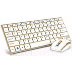 Teclado E Mouse Wireless Hk-3910 Dourado Sem Fio Ultrafino - xtrad