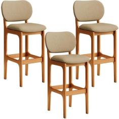 Kit 3 Banquetas Alta Bar Cozinha Sala Jantar Fixa Betta L02 Imbuia Lin