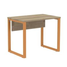 Mesa Escritório P25 TUB Pandin 90 cm (Larg) Tampo MDP Noce Naturalle Pé Aço Tubular Laranja