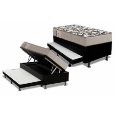 Cama Box Baú C/Auxiliar Solteiro: Colchão Espuma Ortobom D26 Physical + Base Black(88X188)