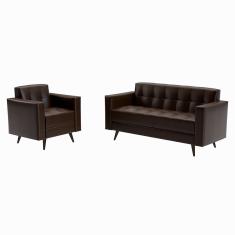 Conjunto de Sofá 2 Lugares e Poltrona Vitrola Revestimento Sintético Marrom