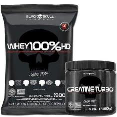 KIT DEFINIÇÃO: WHEY 100% HD 900 G ISOLADO E CONCENTRADO + CREATINA TURBO 150 G BLACK SKULL-Unissex