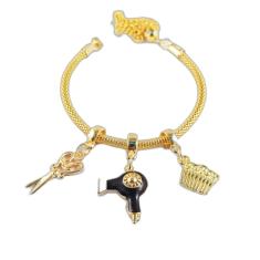 Pulseira Berloques Pente Secador Tesoura Folheado Ouro 18k