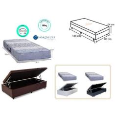 Conjunto Solteiro Colchão Protege Ortopédico Sanko c/ Cama Box Baú Jad