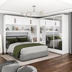 Guarda-roupa Casal Modulado 4 Portas Santiago 3 Portas Premium 5 Gaveta com Espelho Branco