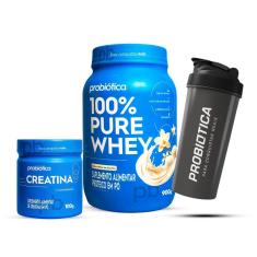 Combo  Whey 100% Pure 900g, Creatina 100g e Coqueteleira Probiótica-Unissex