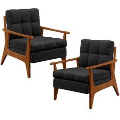 Kit 02 Poltronas Decorativas Para Sala de Estar Encosto Ripado Emília 