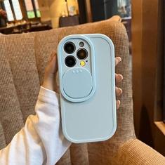 Capa de telefone de proteção para câmera deslizante para iPhone 14 13 12 11 Pro Max XS bonito oval cor sólida silicone líquido capa macia, azul, para iPhone XR