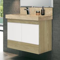 Gabinete para Banheiro Suspenso TN 80cm Bumi Wood/Branco