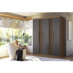 Guarda-roupa Aurora 03 Portas 3 Gavetas Jatobá/Grafite