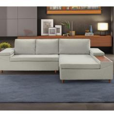 Sofá 3 Lugares com Chaise e Entrada USB Clássico Estofart Bege