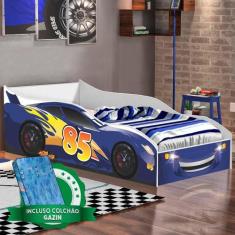 Cama Carro Azul Infantil Blue Gabrielli Móveis Com Colchão Gazin Infan