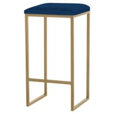 Banqueta Decorativa Billie Base Gold Veludo Azul G41 - Gran Belo