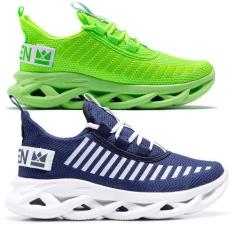 Kit 2 Tênis Masculino Casual Oldsen Jaguar corrida academia, Azul, Ver