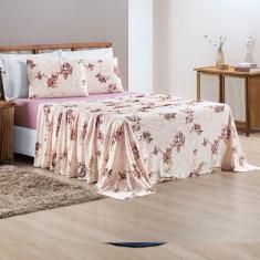 Jogo de Lençol Cama Queen 4 peças 100% Algodão Malha Penteada Quality 