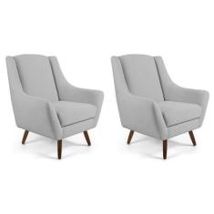 Kit 02 Poltronas Decorativas Sala de Estar Pés de Madeira Naomi Algodã