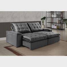 Sofá Retrátil e Reclinável 4 Lugares Esmeralda Cinza