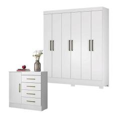 Cômoda Montevidéu e Guarda Roupa Casal Verso Branco - Demóbile - Demob