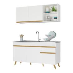 Armário De Cozinha Compacta 150cm Veneza Multimóveis V2079 Branco/dourado Branco/dourado
