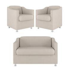 Kit Sofá Namoradeira + 02 Poltrona Tilla Recepção Sala Suede bege