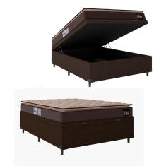Cama Box Baú Casal Colchão Espuma D33 Pillow Millenium 138x188x60cm Marrom Suporta Até 120kg Marrom