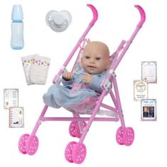 Boneco Bebe Reborn Masculino 43cm Careca + Carrinho Infantil - Cegonha