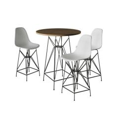 Jogo Mesa Bistrô Eames Tampo Amêndoa 60Cm 3 Banquetas Branca Base Ferr