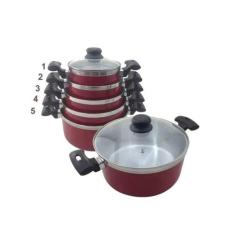 Jogo Panelas Alumínio Vermelho Tampa Vidro 5 Peças - CONTINENTAL