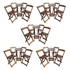 Kit 5 Conjuntos Bistrô Mesa Com 4 Banquetas Dobráveis De Madeira Personalizada Jack Imbuia Marrom