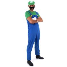 Fantasia Luigi Adulto Masculino com Chapéu Bigode e Luva