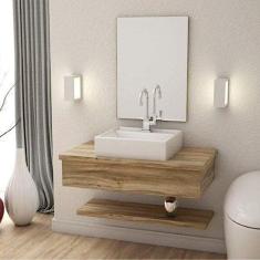 Bancada para Banheiro 80cm com Cuba Q39 Prateleira e Espelheira 806w Metrópole Compace Carvalho