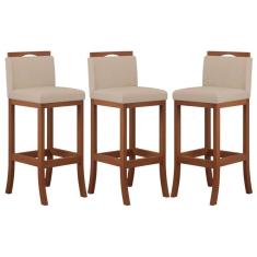 Conjunto 3 Banquetas Altas em Madeira Maciça Londres CCS Interiores Pinhão