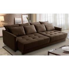 Sofá Sem Caixa Retrátil e Reclinável 2,10m com Molas Carol Veludo Marrom Adonai Estofados