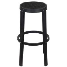 Banqueta Alta Fitz em Polipropileno Preto Assento Simulando Rattan Preto