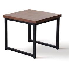 Mesa Lateral Quadrada Atlanta Industrial Daf Móveis 50 cm Madeira Maciça Castanho Aço Carbono Preto