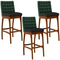 Kit 03 Banquetas Altas Mila Facto Verde Musgo Corano Preto