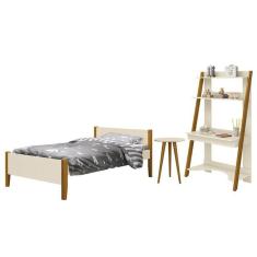 Jogo de Quarto Infantil Simba Estante Escrivaninha, Cama e Mesa de Canto Theo com Pés Amadeirado - Reller Móveis