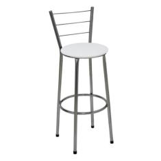 Banqueta Alta Cromada com Encosto Assento Branco - Jaddi
