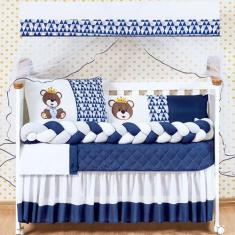 Kit Jogo De Berço Trança Urso Rei Menino 13 Peças Marinho - Beatriz En