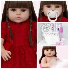 Boneca Reborn de Silicone Menina Fofa + 13 Itens Enxoval - Cegonha Reb