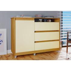 Cômoda Sky 3 Gavetas e 1 Porta - Mel/Pérola - Primus - Móveis Primus