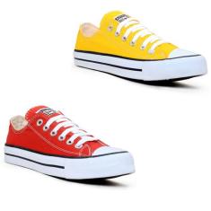 Kit de 2 Pares de Tênis Unissex Kalum Authentic Star, Vermelho, Amarel