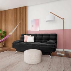 Sofá-Cama Casal 3 Lugares Qualidade Suede Pés de Metal Preto