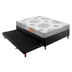 Cama Box c/Auxiliar Casal: Colchão Espuma Polar D28 Pérola Gray + Base crc Rústico Black(138x188)