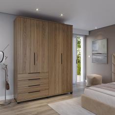 Guarda-Roupa Casal 4 Portas 4 Gavetas 100% mdf Allen 181 cm - Freijó c/ Preto Fosco
