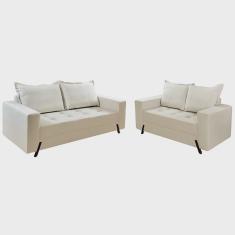 Conjunto de Sofá 8100 em Linho com 2 e 3 Lugares Boareto Cor Bege