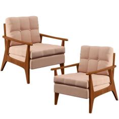 Kit 02 Poltronas Decorativas Para Sala de Estar Encosto Ripado Emília 