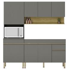 Armário de Cozinha 3 Peças Balcão 150cm sem Tampo Lina13 Z06 Gris/Freijó - Mpozenato