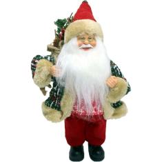 Boneco Papai Noel 36cm Com Casaco Enfeite Saco De Presentes